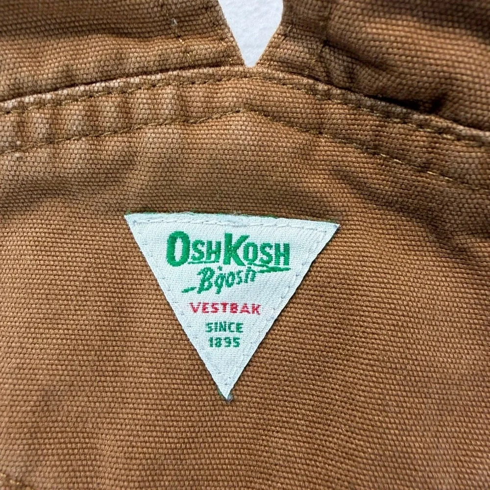 OshKosh Bgosh Brown Canvas Tool Embroidered Flannel Lined Overalls 6-9 Months‎
